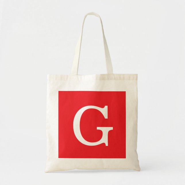 Initial Letter Monogram Red White Plain Simple Tote Bag (Front)