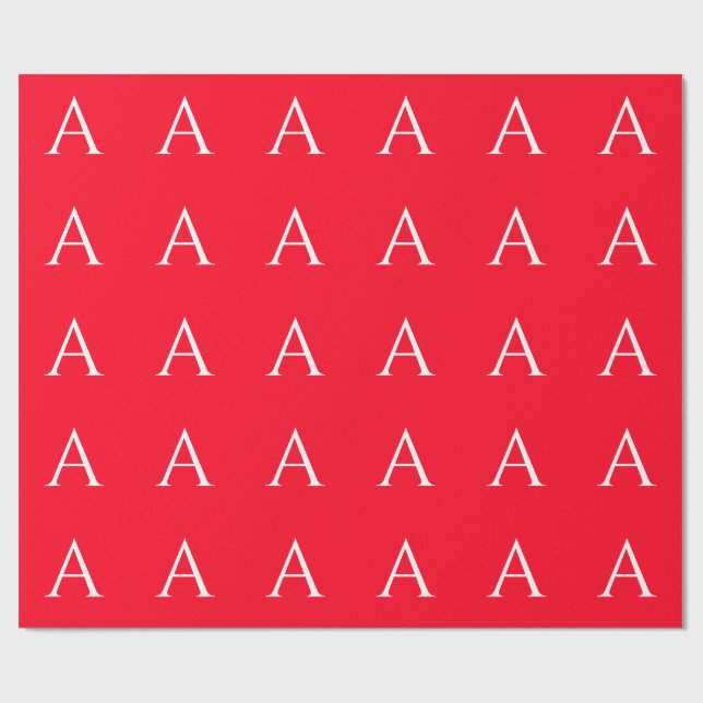 Initial Letter Monogram Red White Plain Simple Wrapping Paper (Flat)