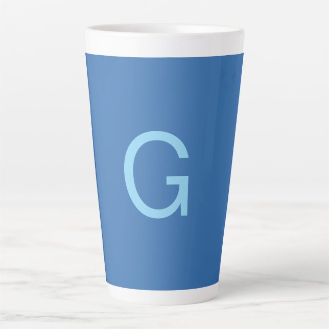 Initial Letter Monogram Steel Blue Custom Plain Latte Mug (Front)