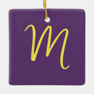Initial Letter Monogram Stylish Indigo Yellow Ceramic Ornament