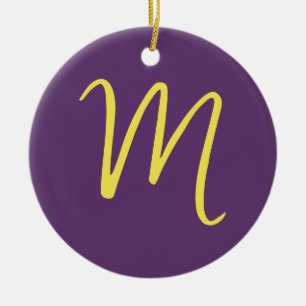 Initial Letter Monogram Stylish Indigo Yellow Ceramic Tree Decoration