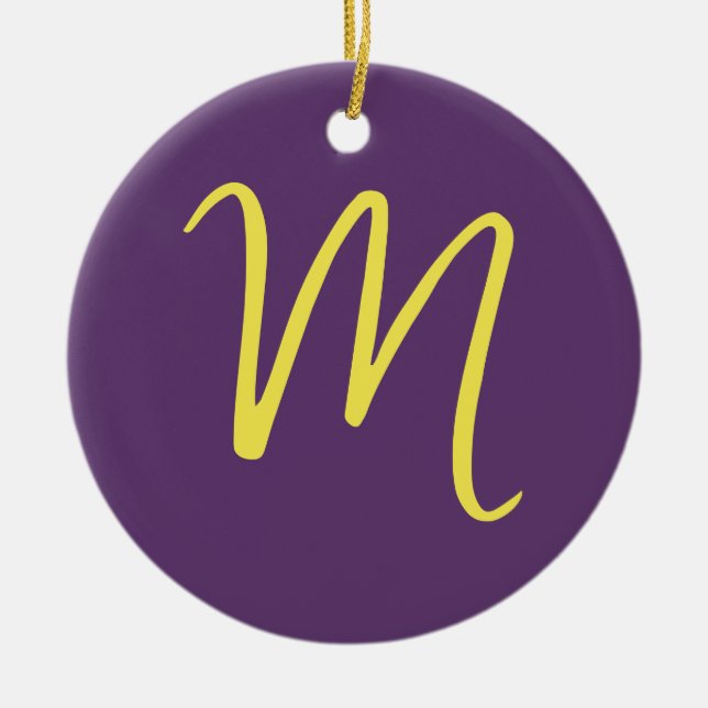 Initial Letter Monogram Stylish Indigo Yellow Ceramic Tree Decoration (Front)