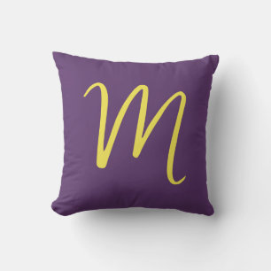 Initial Letter Monogram Stylish Indigo Yellow Cushion