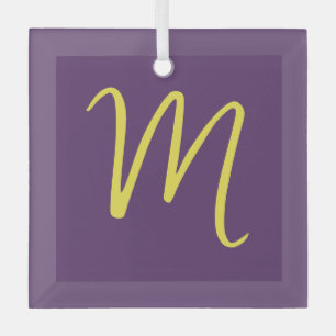 Initial Letter Monogram Stylish Indigo Yellow Glass Tree Decoration