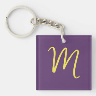 Initial Letter Monogram Stylish Indigo Yellow Key Ring
