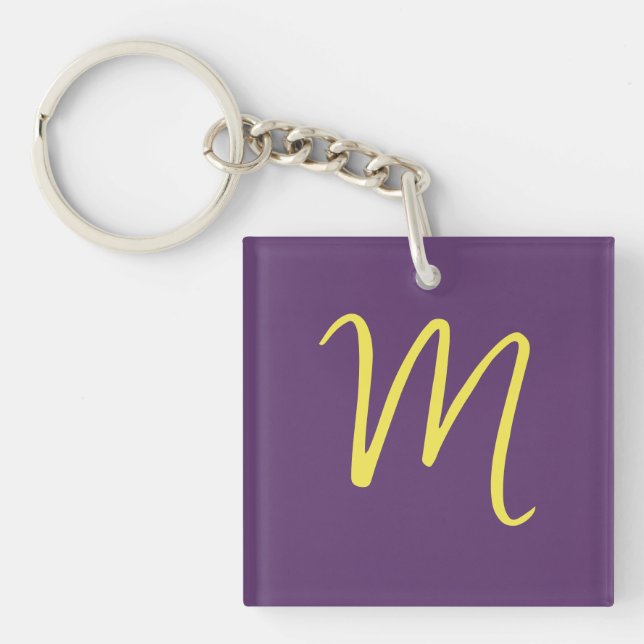 Initial Letter Monogram Stylish Indigo Yellow Key Ring (Front)