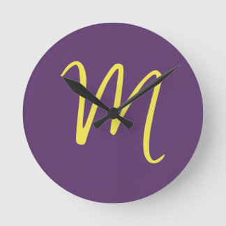 Initial Letter Monogram Stylish Indigo Yellow Round Clock