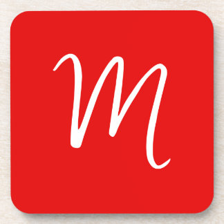 Initial Letter Monogram Stylish Red White Coaster