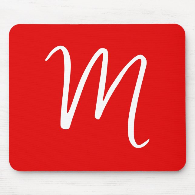 Initial Letter Monogram Stylish Red White Mouse Mat (Front)