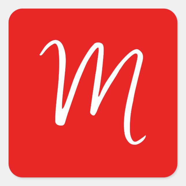 Initial Letter Monogram Stylish Red White Square Sticker (Front)
