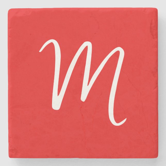 Initial Letter Monogram Stylish Red White Stone Coaster (Front)