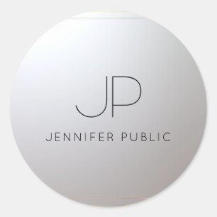 Initial Letter Monogrammed Gold Silver Template Classic Round Sticker