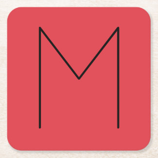 Initial Letter Monogrammed Modern Minimalist Red Square Paper Coaster