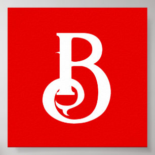 Initial Letter Monogrammed Red White Classical Poster