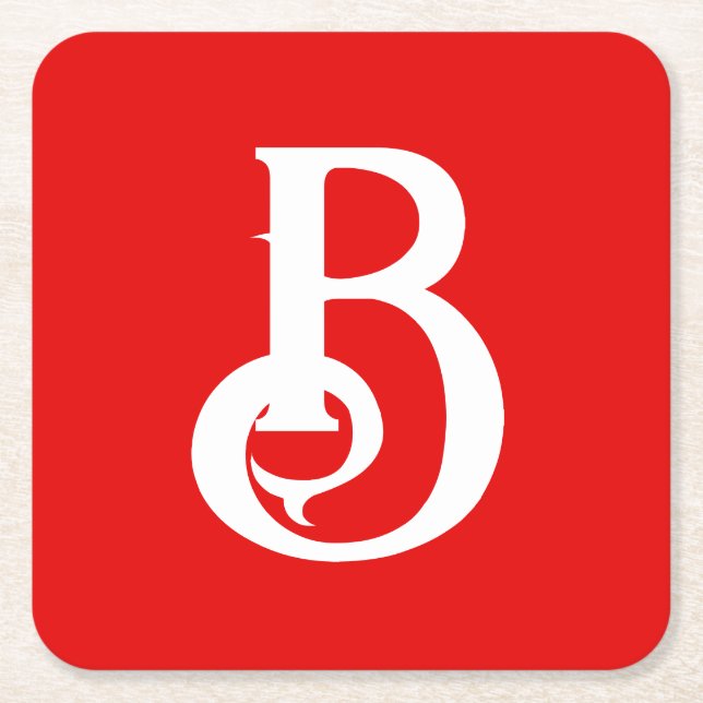 Initial Letter Monogrammed Red White Classical Square Paper Coaster (Front)