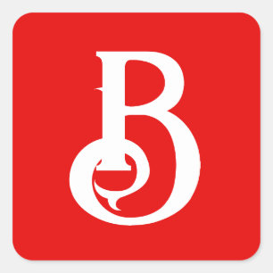 Initial Letter Monogrammed Red White Classical Square Sticker
