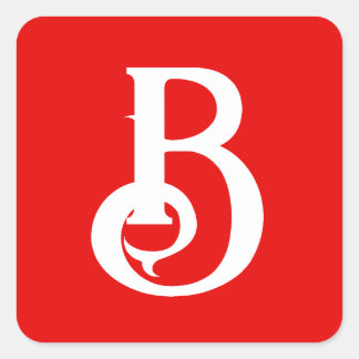 Initial Letter Monogrammed Red White Classical Square Sticker