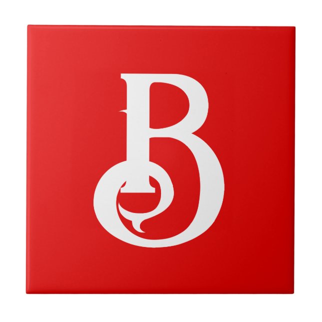 Initial Letter Monogrammed Red White Classical Tile (Front)