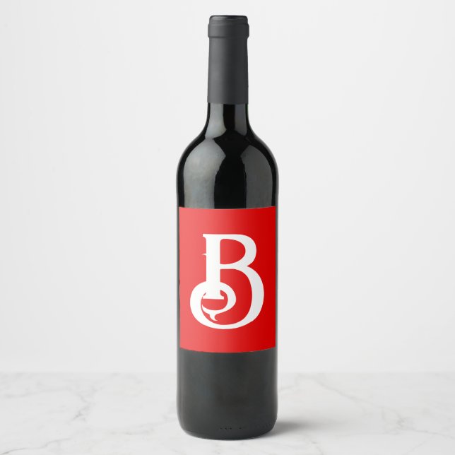 Initial Letter Monogrammed Red White Classical Wine Label (Front)