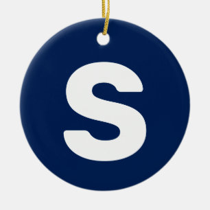 Initial Letter   Navy Indigo Simple Elegant Ceramic Tree Decoration