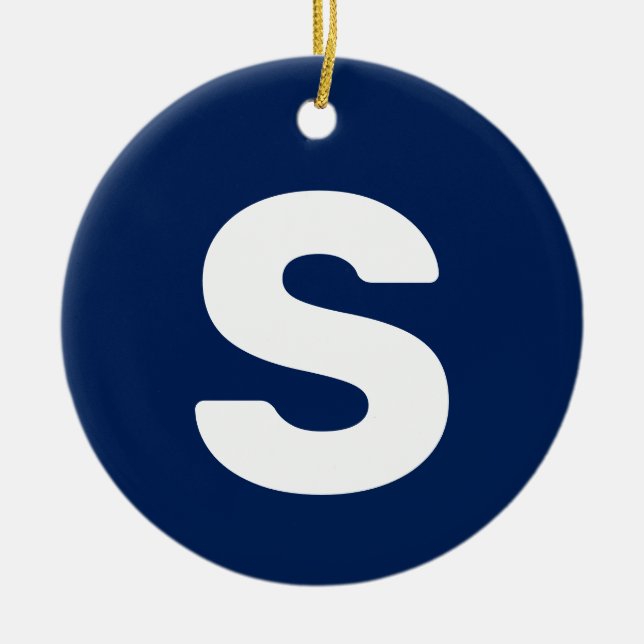 Initial Letter | Navy Indigo Simple Elegant Ceramic Tree Decoration (Front)