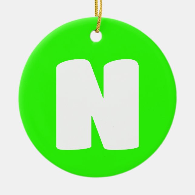 Initial Letter | Neon Green Trendy Modern Ceramic Tree Decoration (Front)