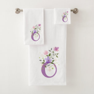 Initial Letter O Plus Floral Design Bath Towel Set