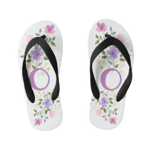Initial Letter O Plus Floral Design Kid's Flip Flops