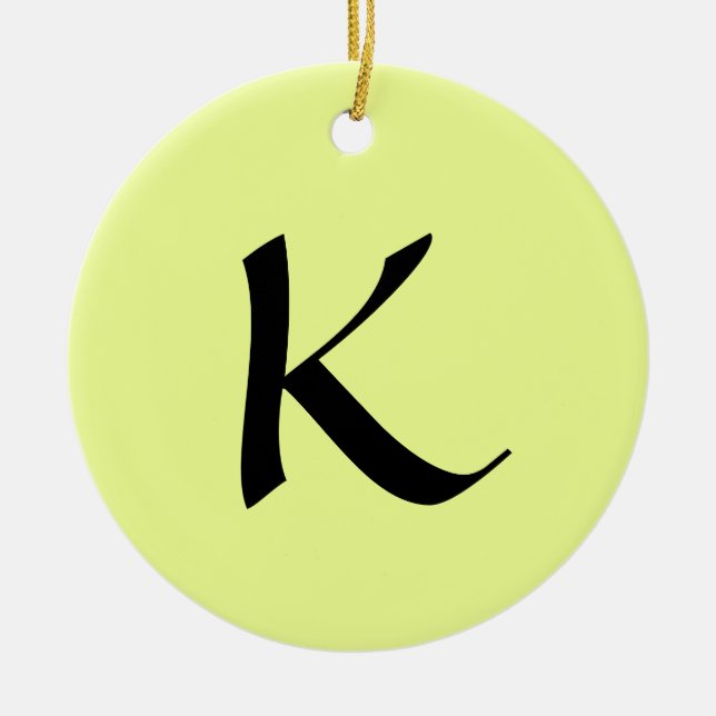 Initial Letter | Pastel Lime Trendy Elegant Ceramic Tree Decoration (Front)