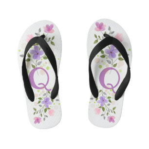 Initial Letter Q Plus Floral Design Kid's Flip Flops