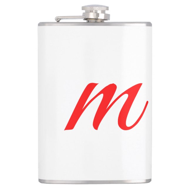 Initial letter red monogram professional modern hip flask (Front)
