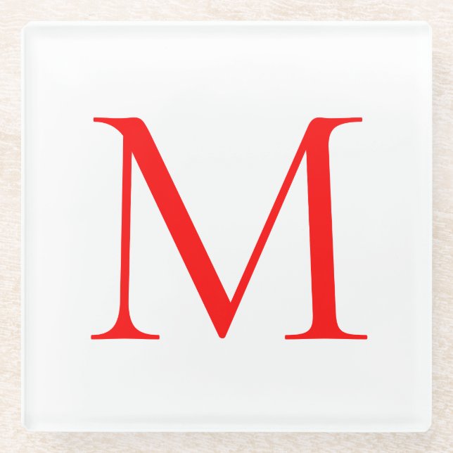 Initial letter red white monogrammed professional glass coaster (Front)