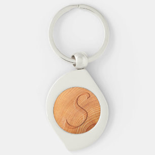 Initial Letter S Faux Distressed Wood Print Key Ring
