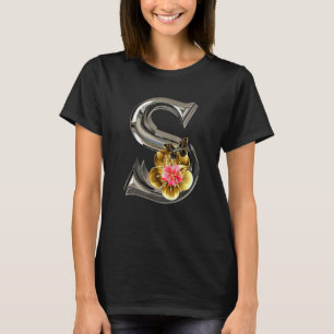 Initial Letter S Monogram Pink Sakura Flowers and  T-Shirt