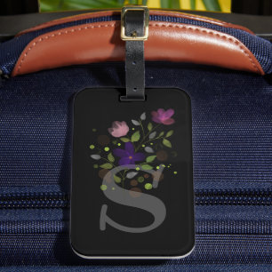Initial Letter S Plus Floral Design Luggage Tag