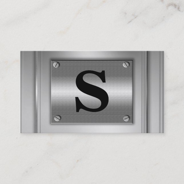 Initial Letter Silver Metal Look Business Cards (Front)
