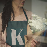 Initial Letter | Teal Monogram Modern Stylish Cool Apron<br><div class="desc">Simple,  stylish custom initial letter monogram apron in modern minimalist typography in putty grey on teal blue. A perfect custom gift or fashion accessory with a personal touch!</div>