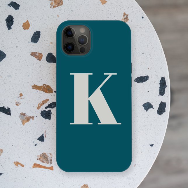 Initial Letter | Teal Monogram Modern Stylish Cool Case-Mate iPhone Case (Creator Uploaded)