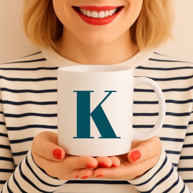 Initial Letter | Teal Monogram Modern Stylish Cool Coffee Mug (Creator Uploaded)