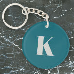 Initial Letter | Teal Monogram Modern Stylish Cool Key Ring<br><div class="desc">Simple,  stylish custom initial letter monogram keychain in modern minimalist typography in putty grey on teal blue. A perfect custom gift or accessory with a personal touch!</div>