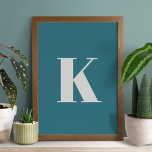 Initial Letter | Teal Monogram Modern Stylish Cool Poster<br><div class="desc">Simple,  stylish custom initial letter monogram poster print in modern minimalist typography in putty grey on teal blue. A perfect custom gift or accessory with a personal touch!</div>