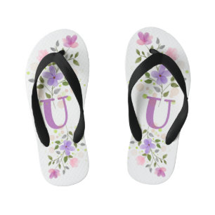 Initial Letter U Plus Floral Design Kid's Flip Flops