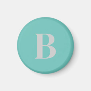 Initial Letter Unique Light Teal Grey Monogram Magnet