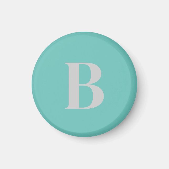 Initial Letter Unique Light Teal Grey Monogram Magnet (Front)