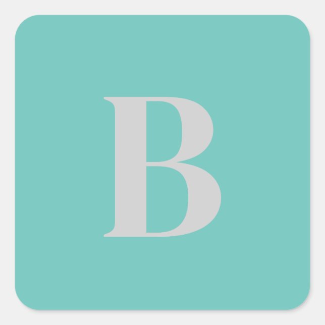 Initial Letter Unique Light Teal Grey Monogram Square Sticker (Front)