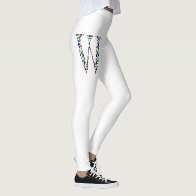 Initial Letter W Gemstone Design Leggings (Right)