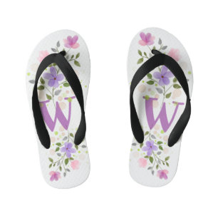 Initial Letter W Plus Floral Design Kid's Flip Flops