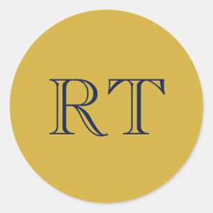 Initial Letters Monogram Gold & Blue Plain Simple Classic Round Sticker