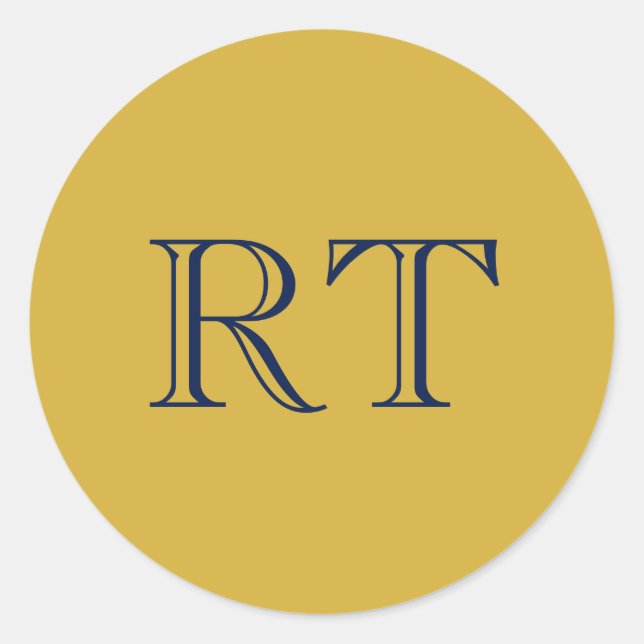 Initial Letters Monogram Gold & Blue Plain Simple Classic Round Sticker (Front)