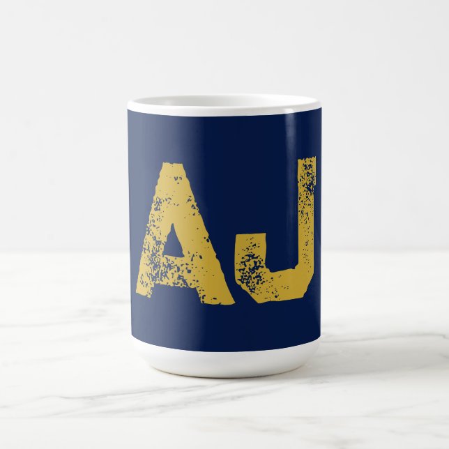 Initial Letters Monogram Gold & Blue Plain Simple Coffee Mug (Center)